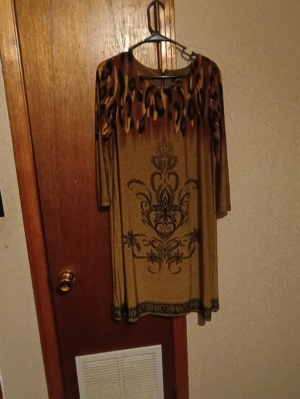 Women’s Gold and Brown Printed Tunic with Ornate Motif